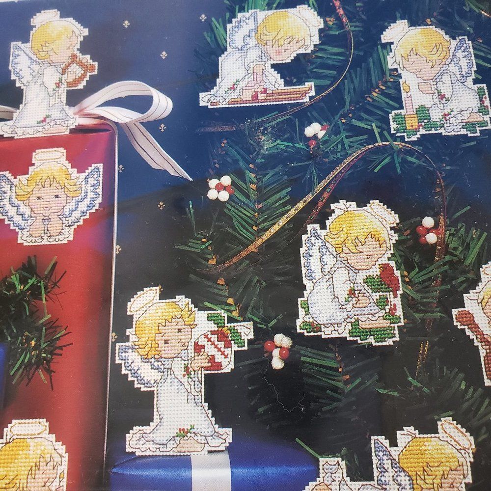 NEW Vintage Sunset Cross Stitch Christmas Tree Angel Ornaments Craft Kit NIP